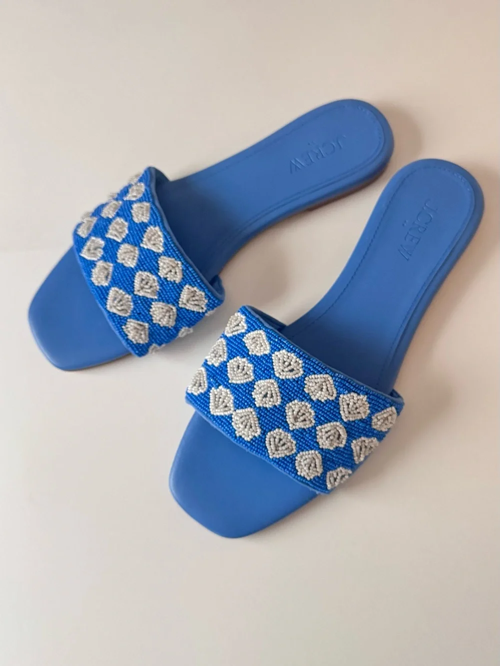 J. Crew fsactory Blue Beaded Slide Sandals Santorini Shells
